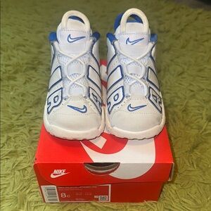 Nike White and Blue High-Top Sneakers with Futuristic Design